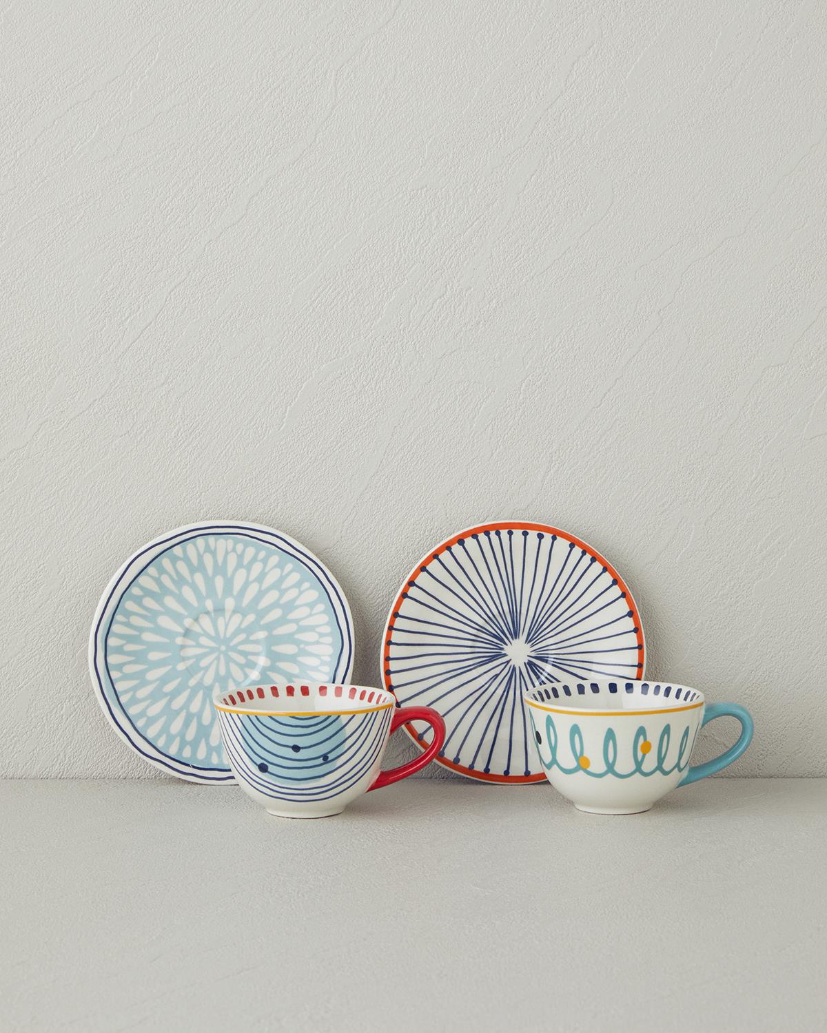 Coachella Mix Stoneware 4 Parça 2 Kişilik Kahve Fincan Takımı Mavi-Terracotta