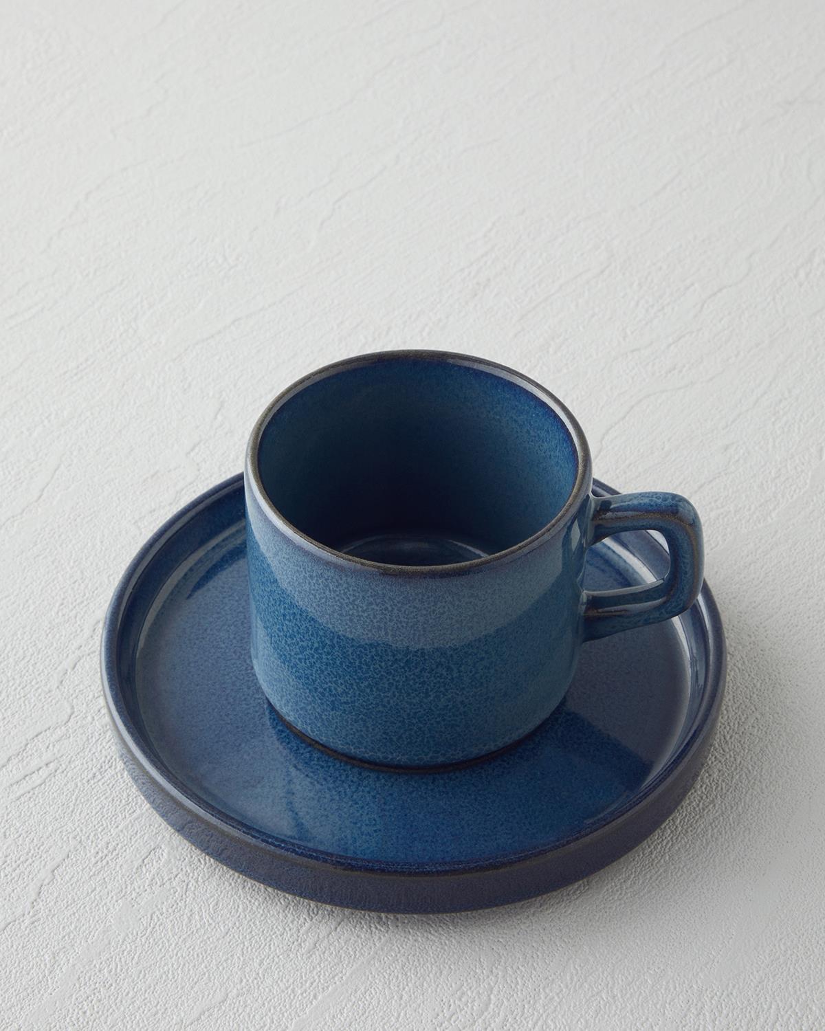 Coastal Bliss Seramik 4 Parça 2 Kişilik Çay Fincanı Takımı 184 ml Koyu Mavi