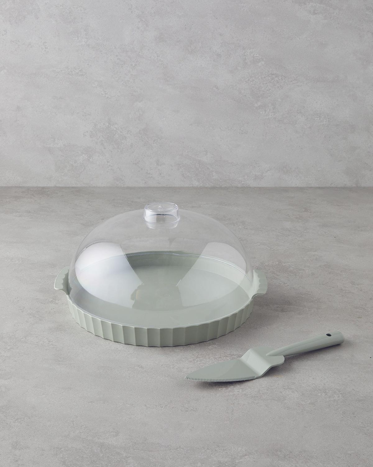 Colessa PP-Kristal Kapaklı Kek Standı 35 cm Yeşil