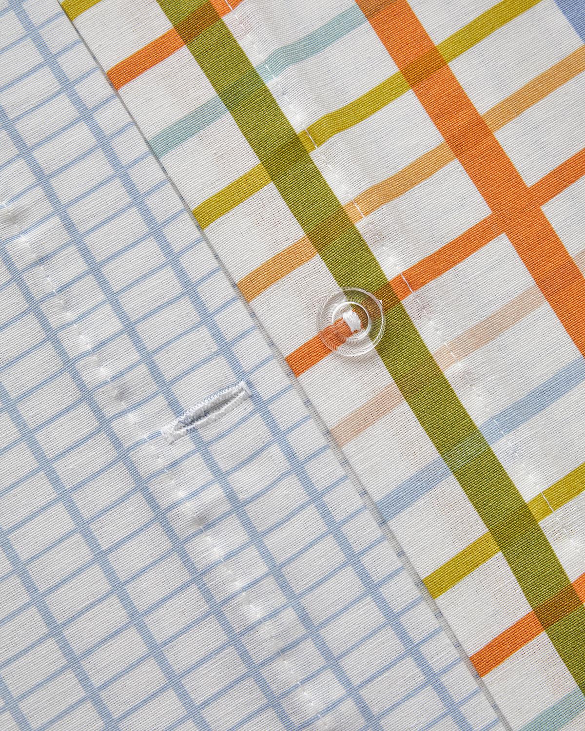 Color Grid Kolay Ütülenir Tek Kişilik Nevresim Takımı 160x220 cm Turuncu-yeşil