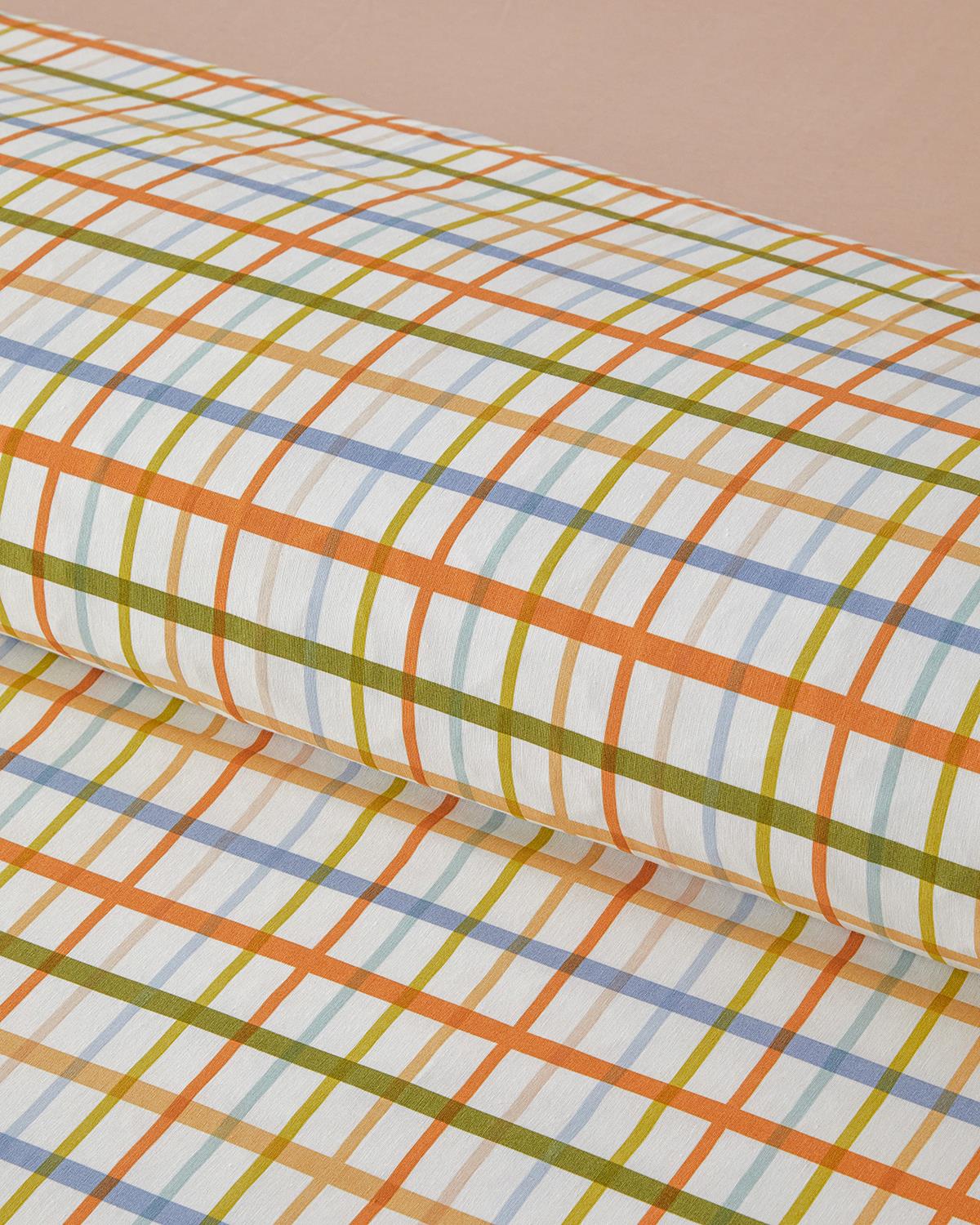 Color Grid Kolay Ütülenir Tek Kişilik Nevresim Takımı 160x220 cm Turuncu-yeşil