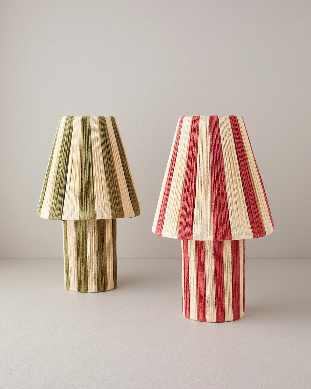 Colorful Striped Kağıt İp Abajur 12x25x43 cm Kırmızı - Krem