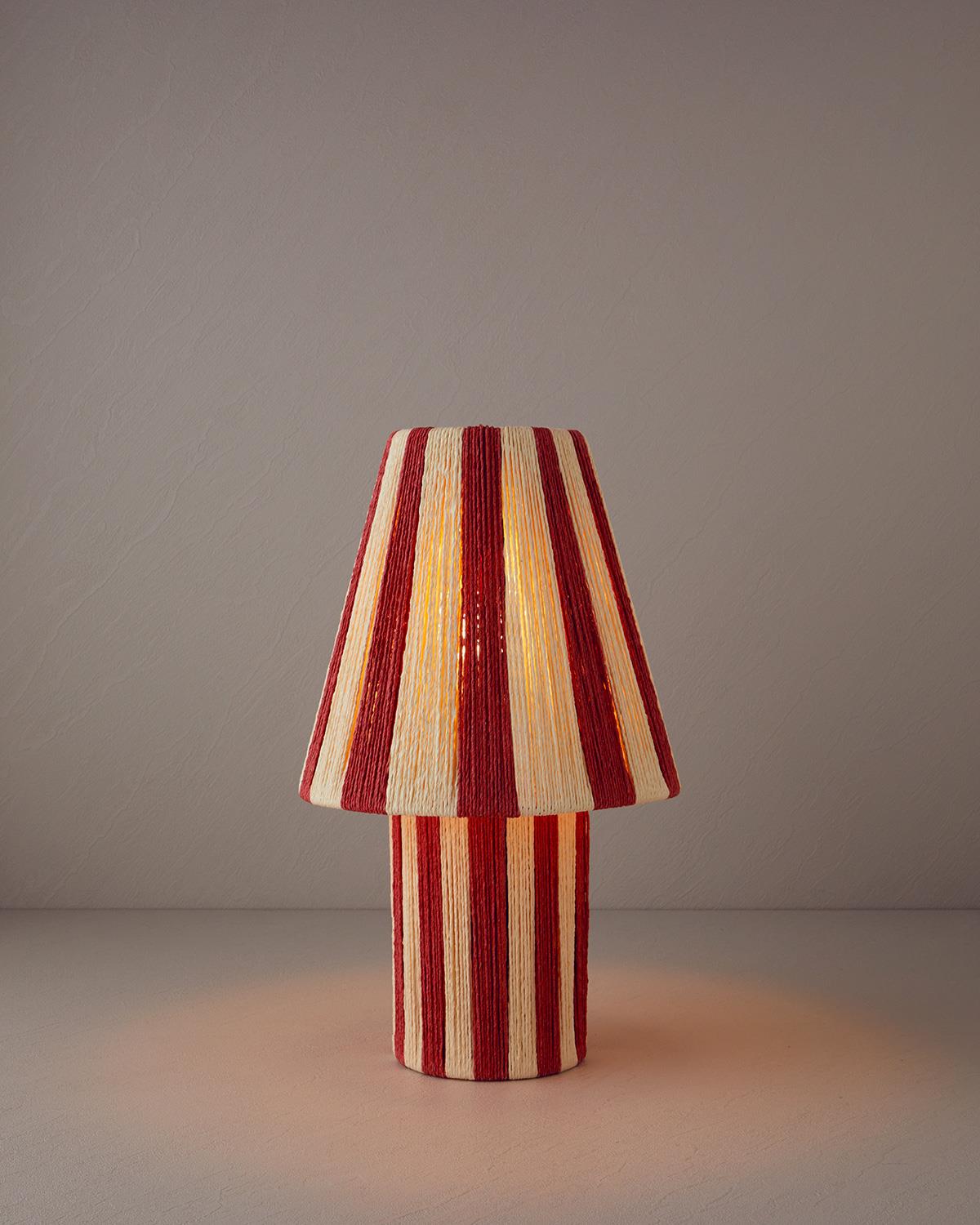 Colorful Striped Kağıt İp Abajur 12x25x43 cm Kırmızı - Krem
