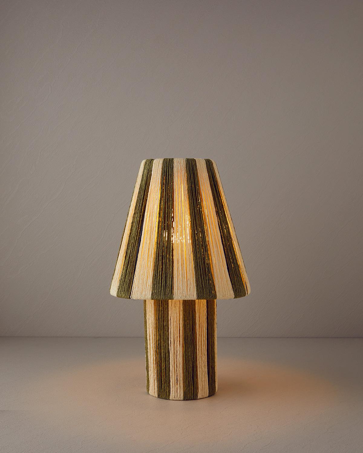 Colorful Striped Kağıt İp Abajur 12x25x43 cm Yeşil