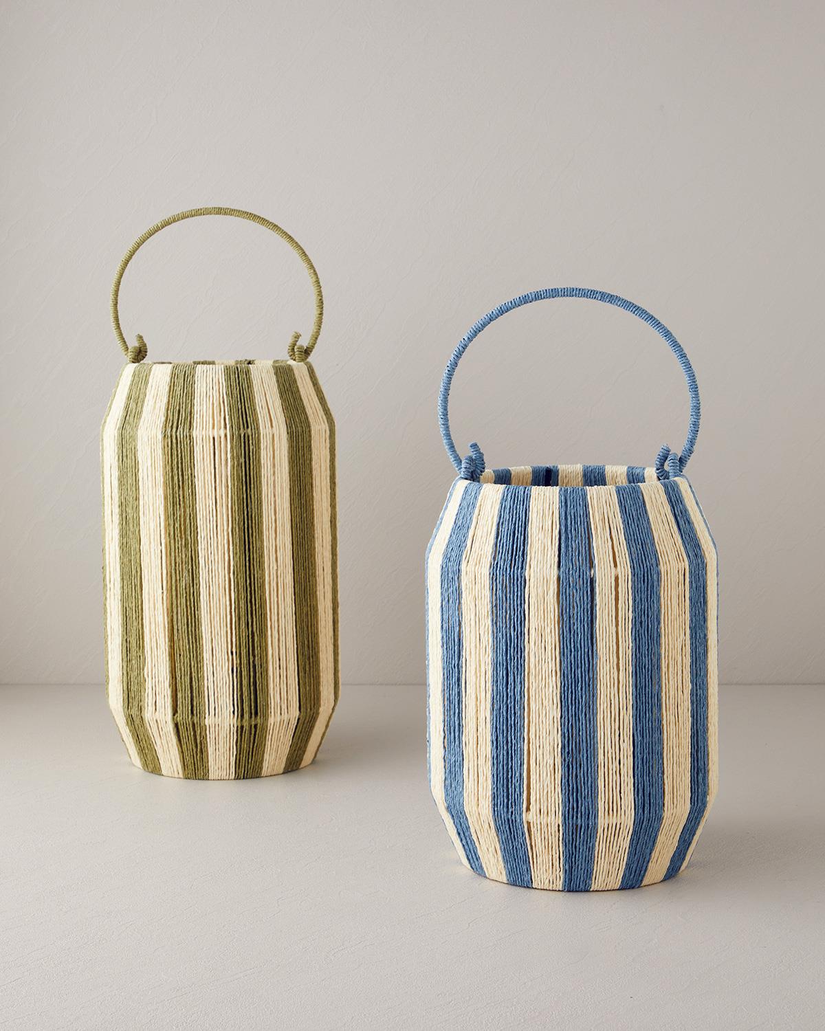 Colorful Striped Kağıt İp Fener 16x20x38 cm Natural Yeşil