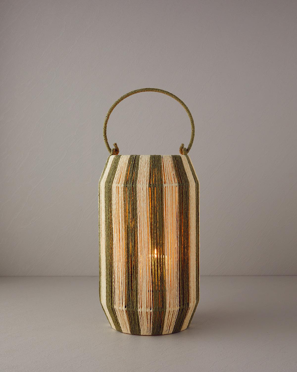 Colorful Striped Kağıt İp Fener 16x20x38 cm Natural Yeşil