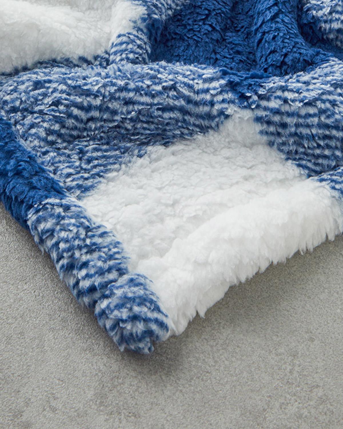 Comfort Plaid Baskılı Sherpa Battaniye Mavi