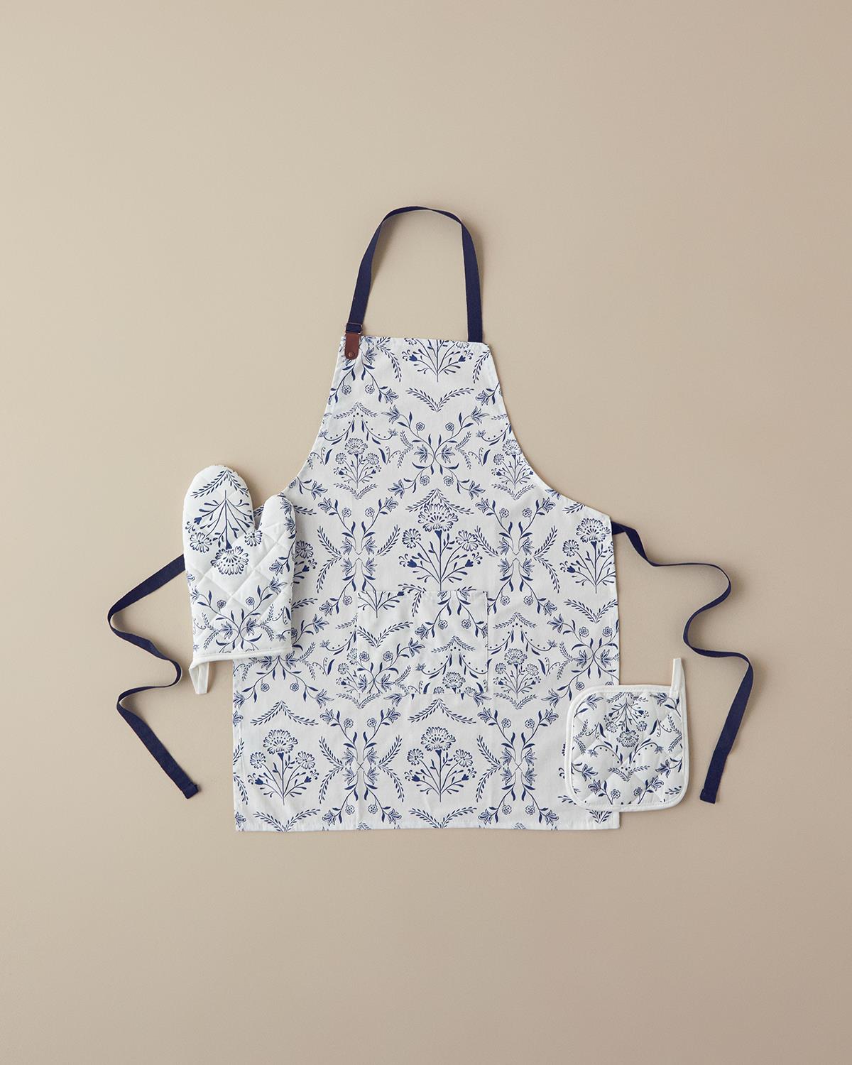 Cooktop Pamuk Polyester Mutfak Önlüğü 70x55 Cm Beyaz - Mavi