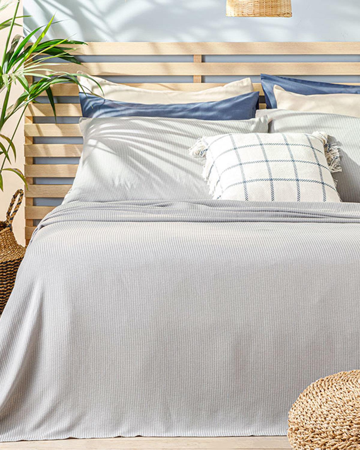 Cool Stripe Soft Touch Çift Kişilik Pike Seti 200x220 cm Gri