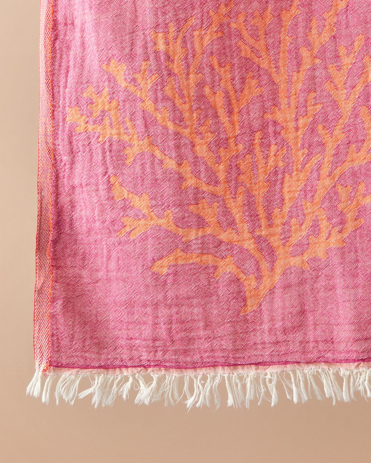 Coral Pamuklu Torba Peştamal 90x150 cm Fuşya-Turuncu