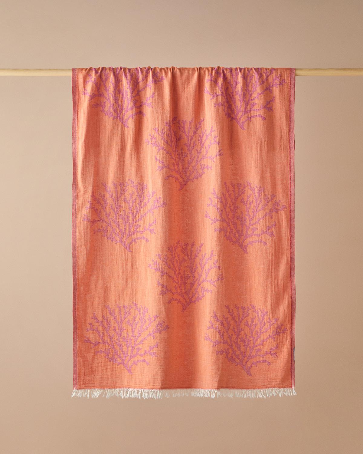 Coral Pamuklu Torba Peştamal 90x150 cm Fuşya-Turuncu