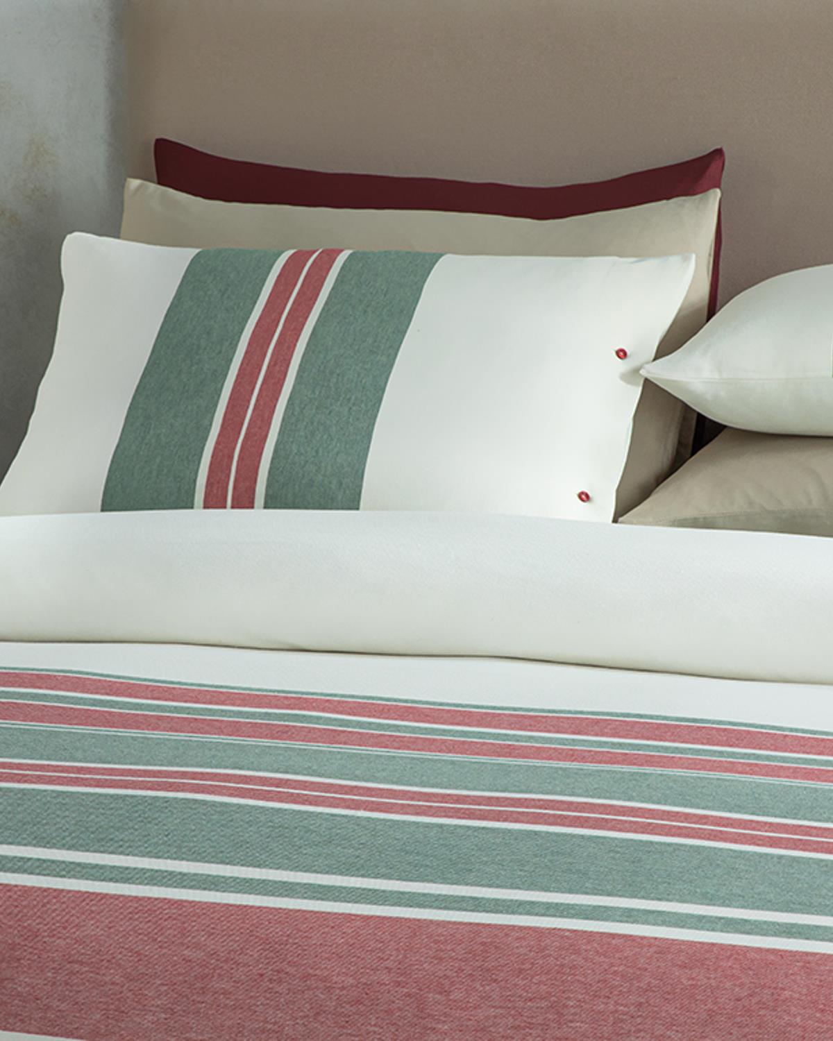 Cosy Stripe Winter Soft King Size Nevresim Takımı Kırmızı - Yeşil