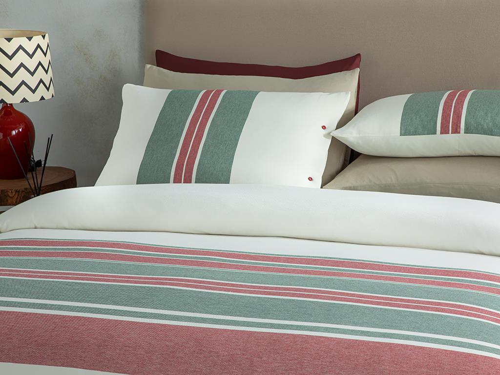 Cosy Stripe Winter Soft Tek Kişilik Nevresim Takımı Kırmızı - Yeşil