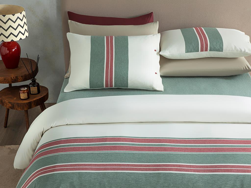 Cosy Stripe Winter Soft Tek Kişilik Nevresim Takımı Kırmızı - Yeşil
