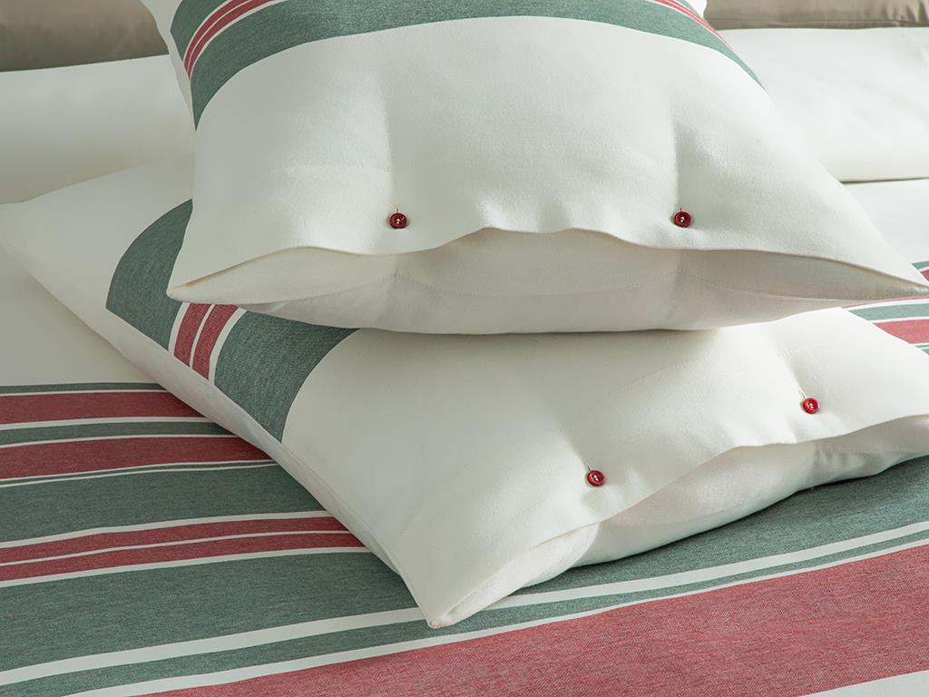Cosy Stripe Winter Soft Tek Kişilik Nevresim Takımı Kırmızı - Yeşil