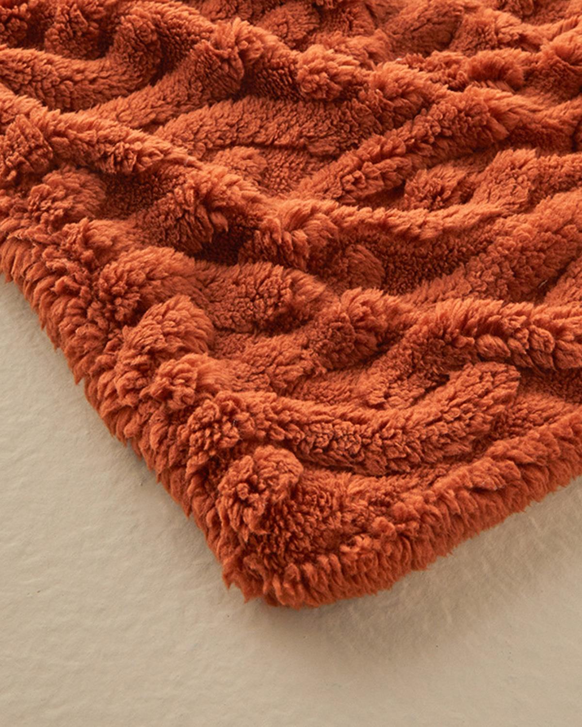 Cozy Braid Kesme Sherpa Tv Battaniyesi Terracotta