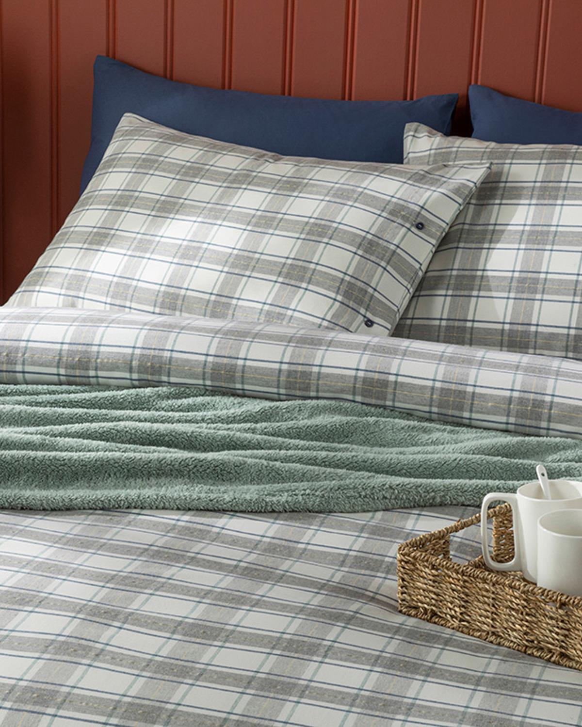 Cozy Plaid Winter Soft Çift Kişilik Nevresim Takımı Gri