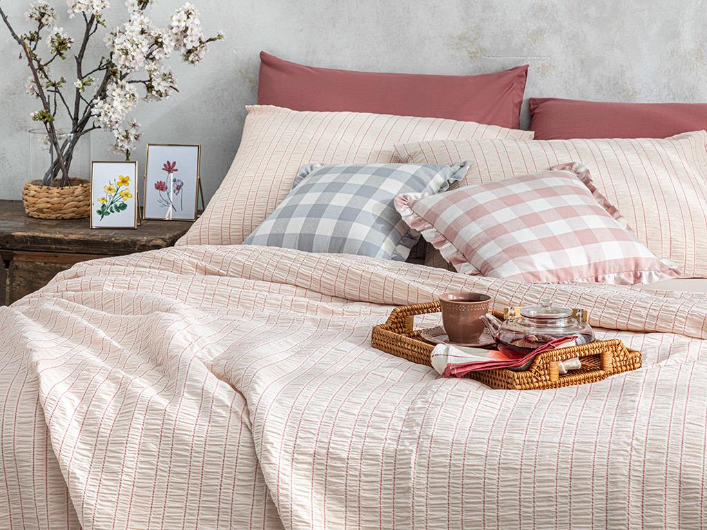Crispate Gofre Tek Kişilik Nevresim Takımı Pudra – Pembe