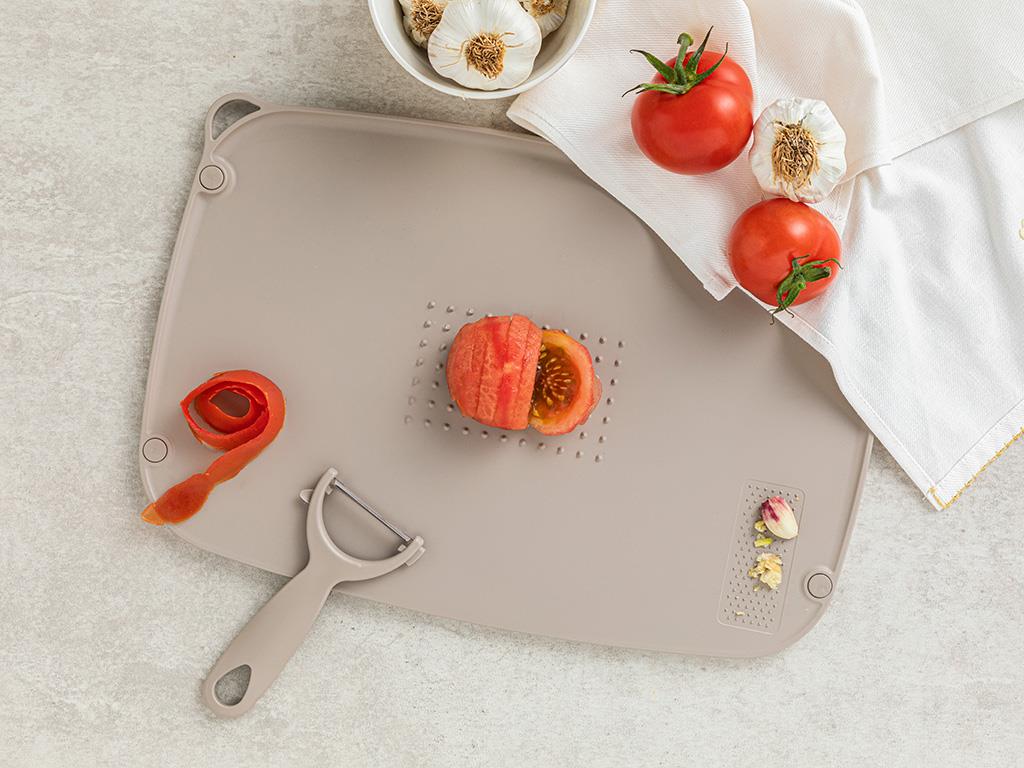 Cutting Set Plastik Soyacaklı Kesme Tahtası Koyu Bej