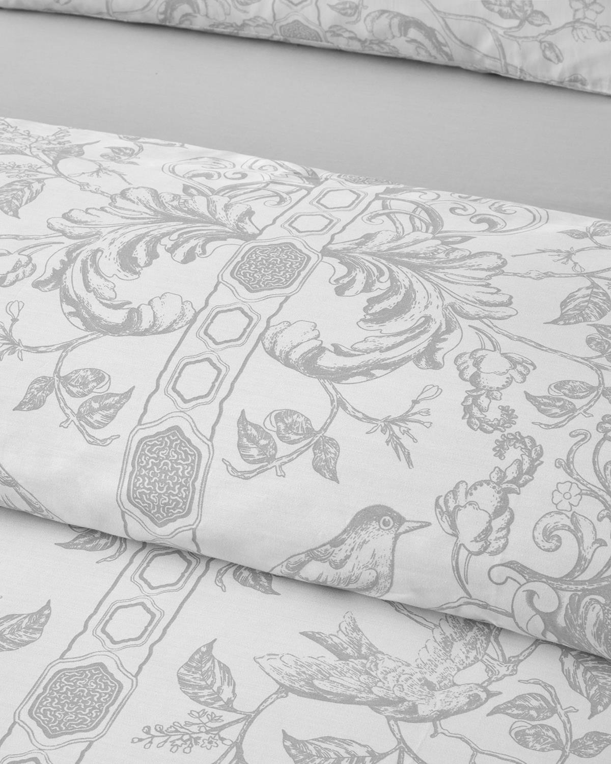 Dainty Bird Pamuk Saten Çift Kişilik Nevresim Takımı 200x220 cm Gümüş
