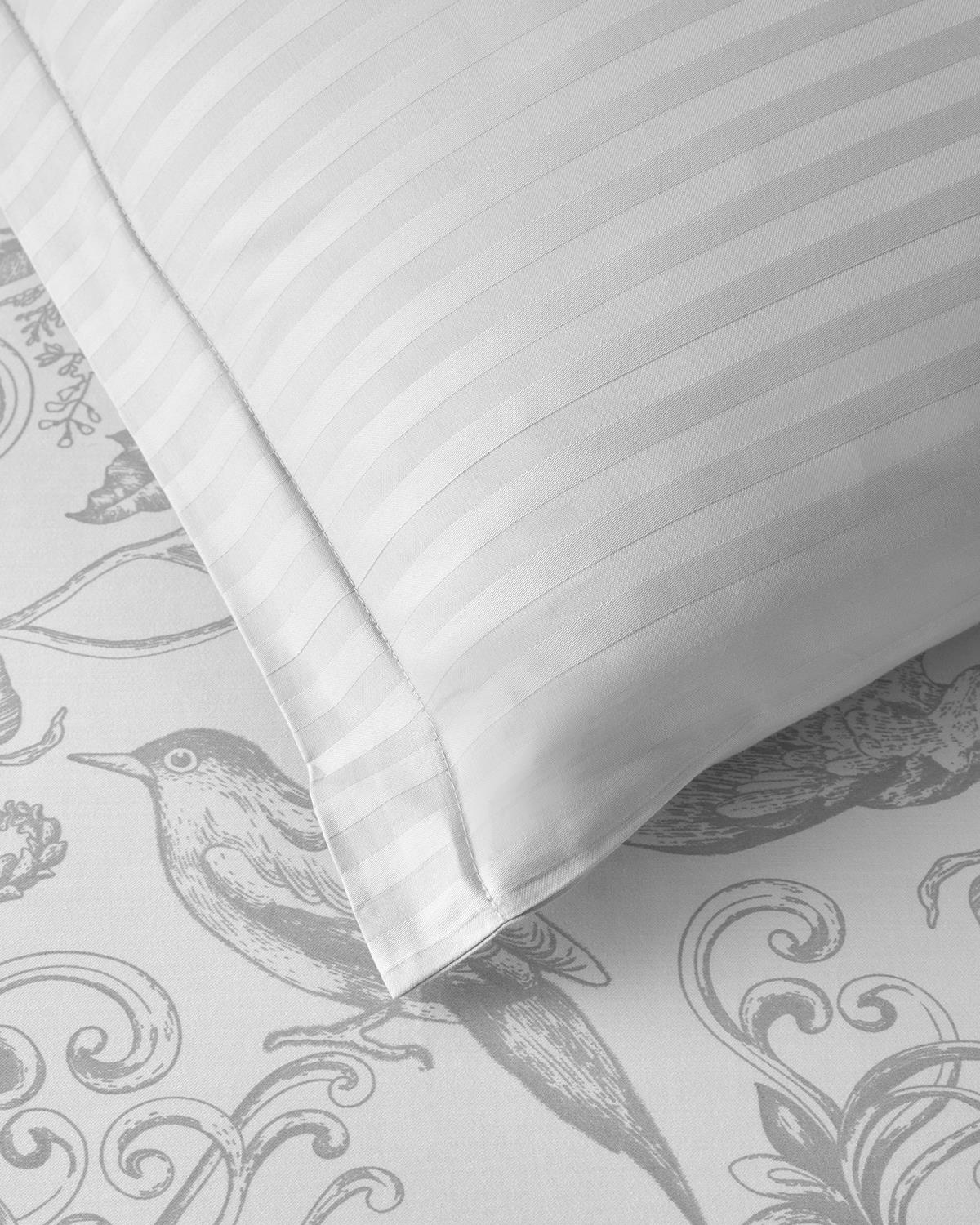 Dainty Bird Pamuk Saten Çift Kişilik Nevresim Takımı 200x220 cm Gümüş