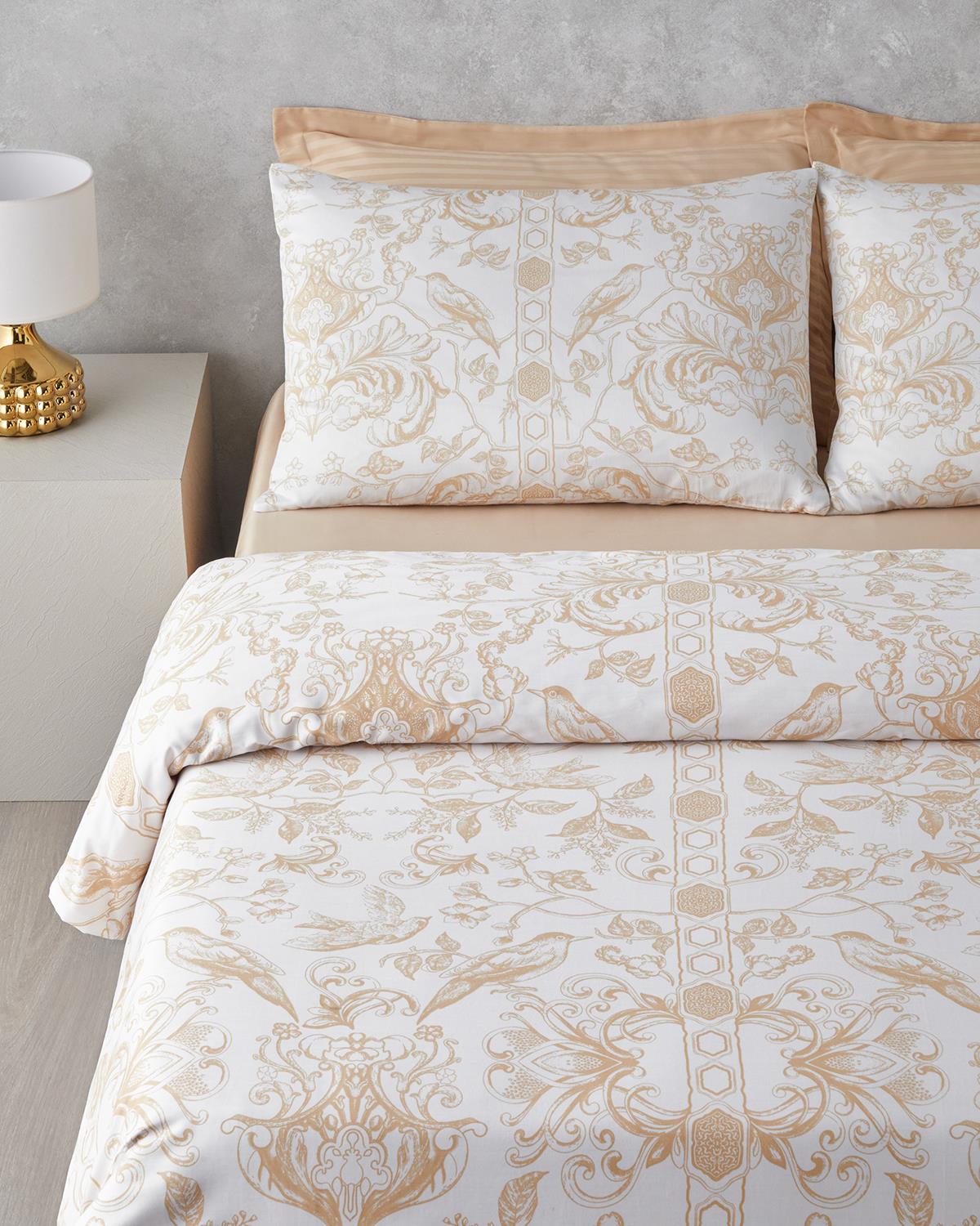 Dainty Bird Pamuk Saten King Size Nevresim Takımı 240x220 cm Gold
