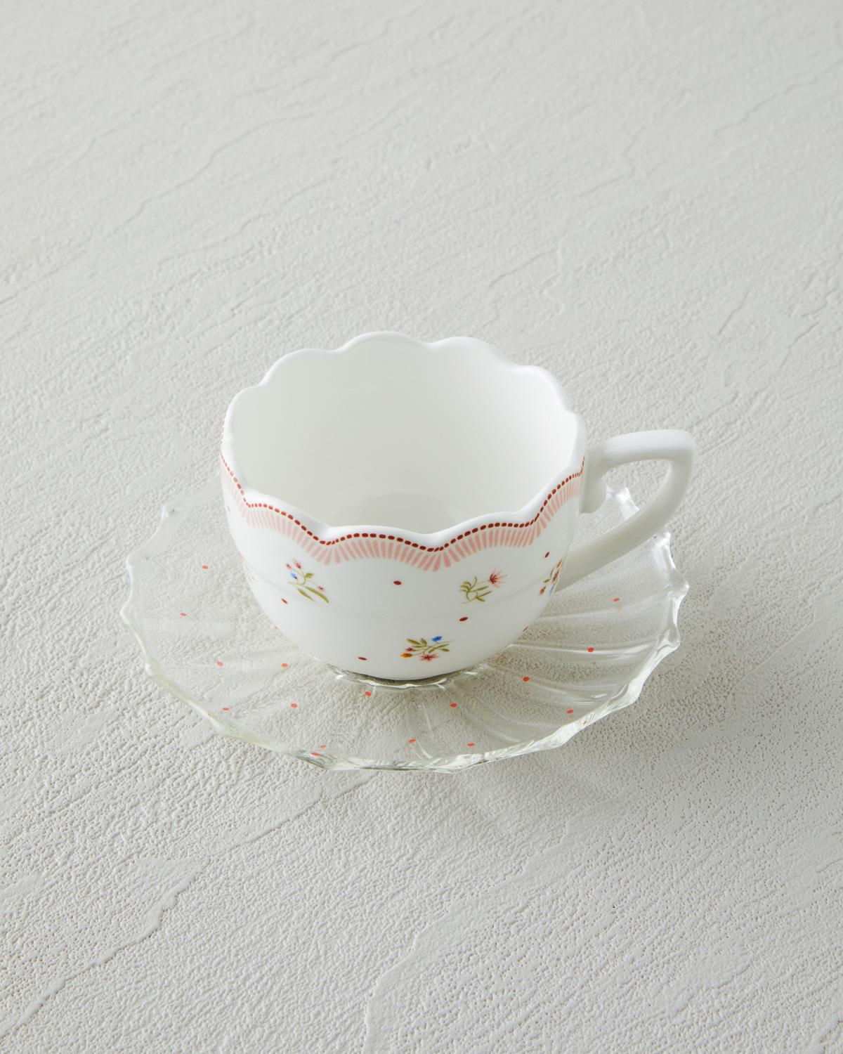 Daisy Days New Bone China 4 Parça 2 Kişilik Cam Tabaklı Kahve Fincan Takımı 80 ml Pembe - Yeşil