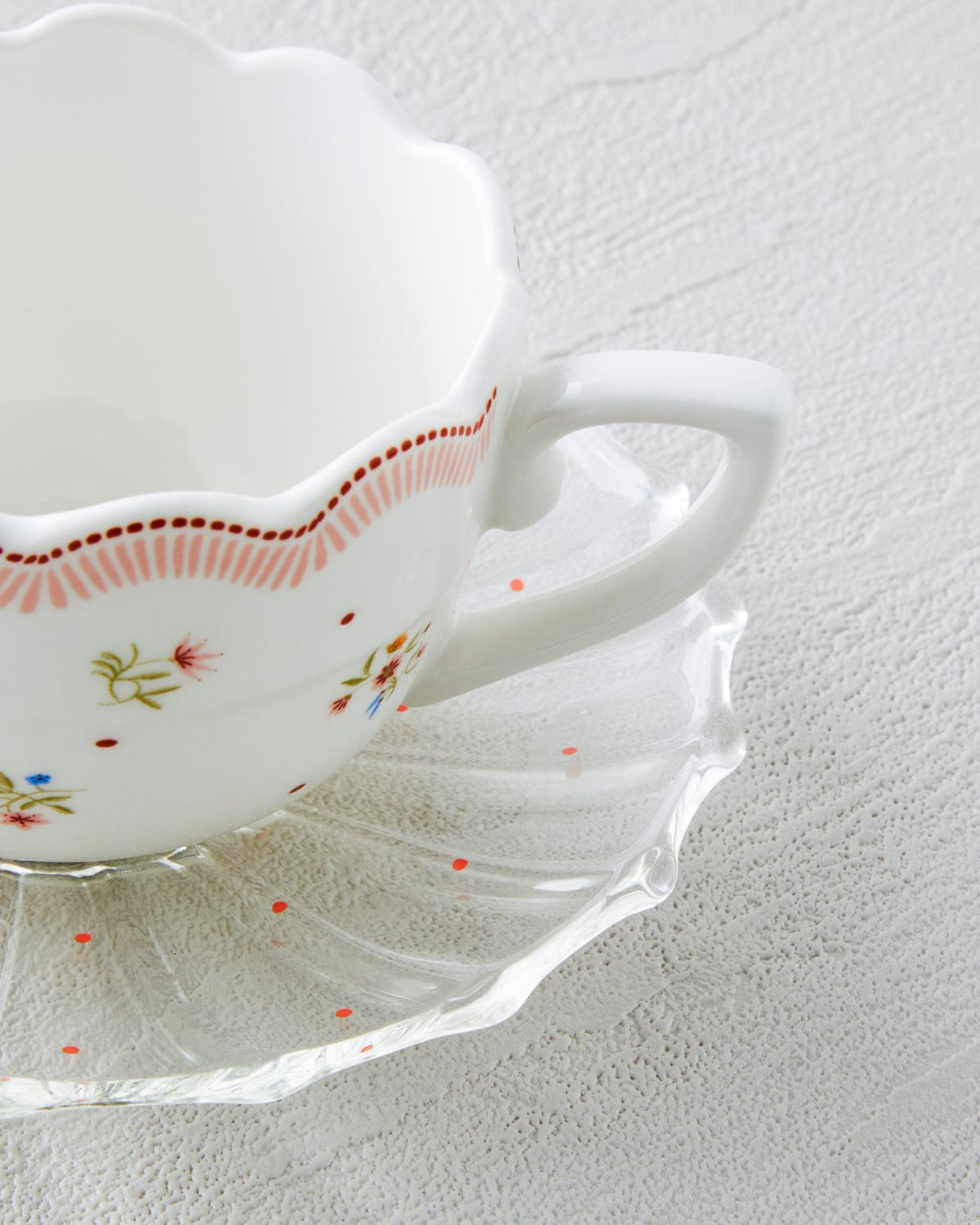 Daisy Days New Bone China 4 Parça 2 Kişilik Cam Tabaklı Kahve Fincan Takımı 80 ml Pembe - Yeşil