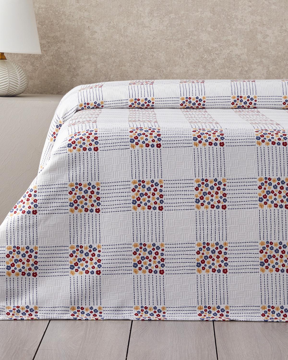 Daisy Plaid Baskılı Pamuklu Tek Kişilik Pike 150x220 cm Mavi