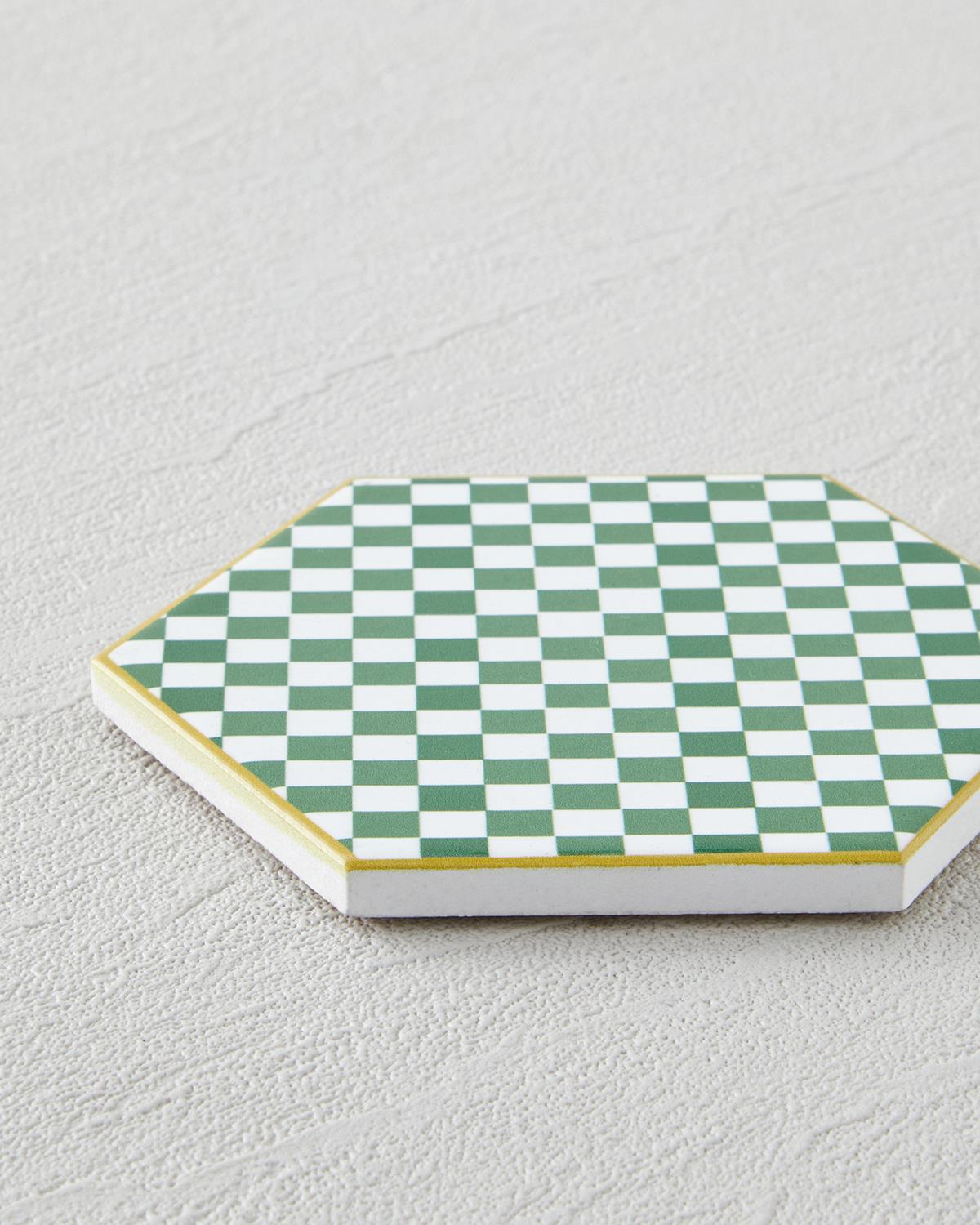 Dalmata Seramik Bardak Altlığı 10.8x0.8 cm Beyaz - Yeşil