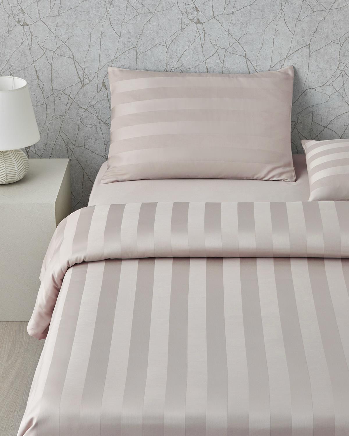 Deluxe Çizgili Pamuk Saten Çift Kişilik Nevresim Takımı 200x220 cm Gül Kurusu