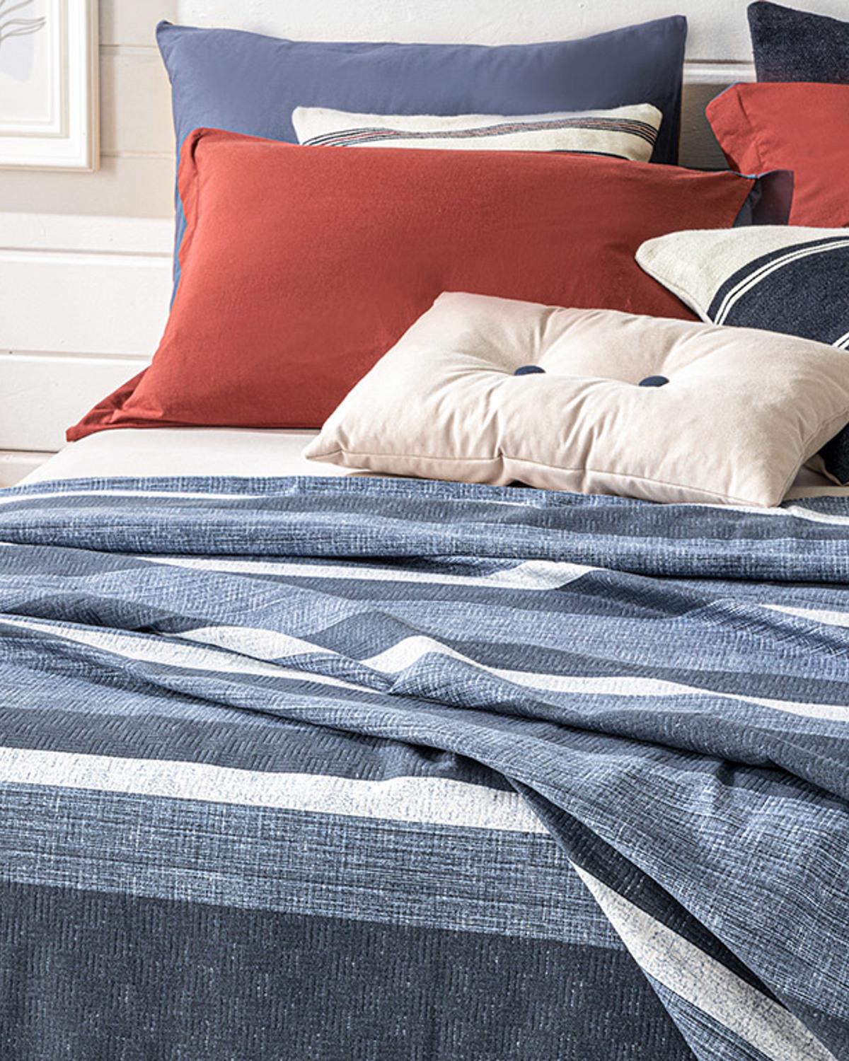 Denim Stripe Baskılı Çift Kişilik Pike Lacivert