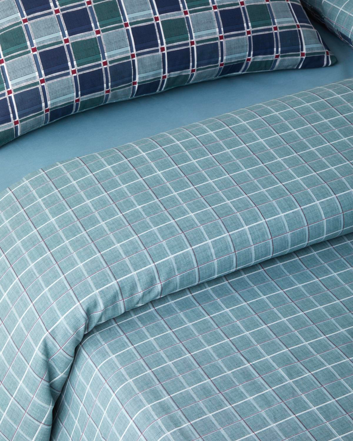 Dotty Gingham Kolay Ütülenir Çift Kişilik Nevresim Takımı 200x220 cm Koyu Mavi-Yeşil