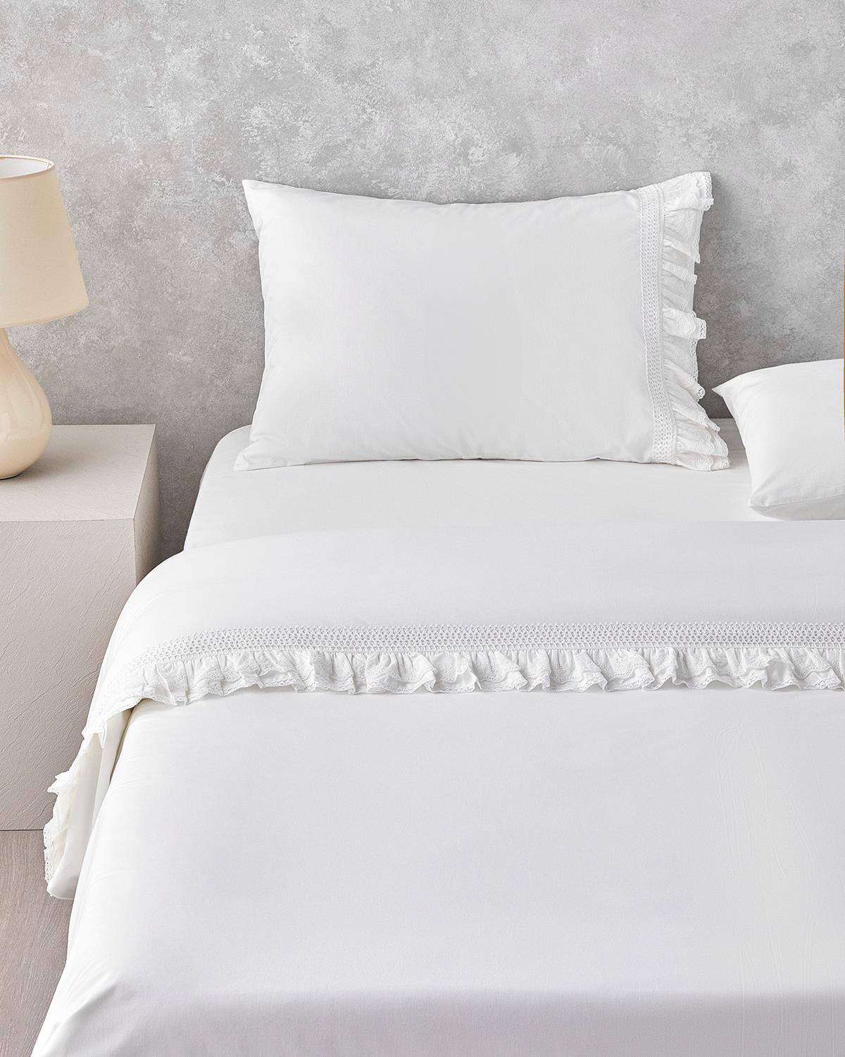 Elegance Chic Fırfırlı Kopanakili Çift Kişilik Nevresim Takımı 200x220 cm Beyaz