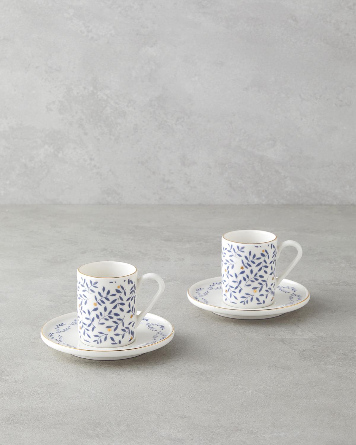 Elyra Bone Porselen 4 Parça 2 Kişilik Kahve Fincan Takımı 90 ml Mavi Gold