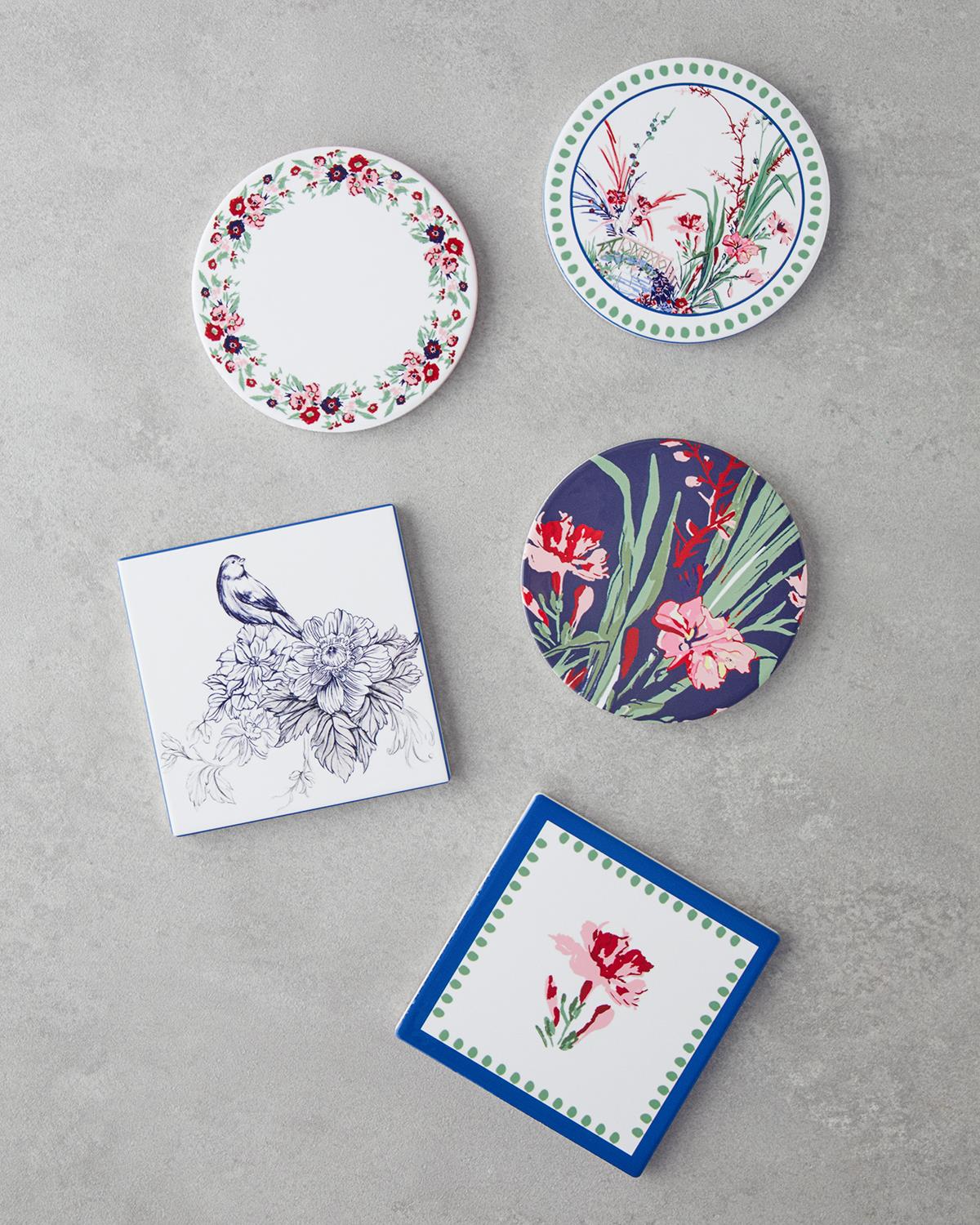 Elysian Seramik Bardak Altlığı 11 cm Beyaz - Lacivert