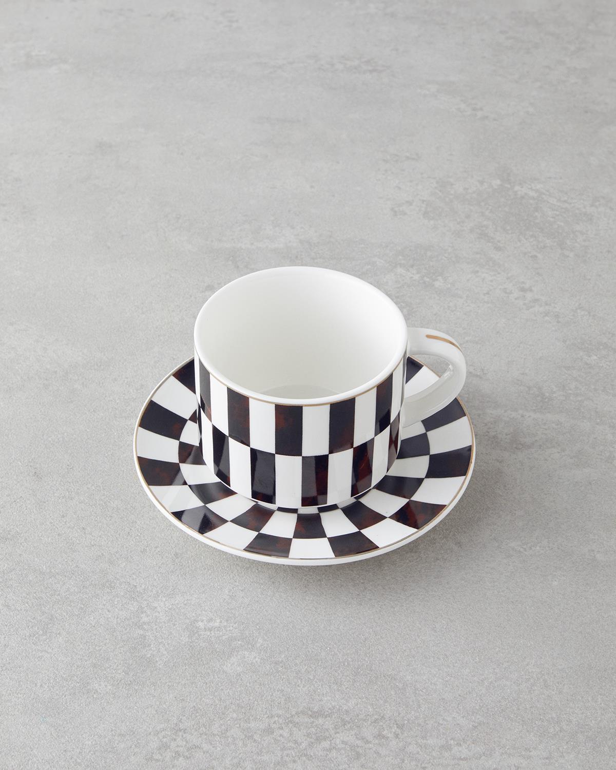 Emberly New Bone China 4 Parça 2 Kişilik Çay Fincanı Takımı 230 ml Kahverengi