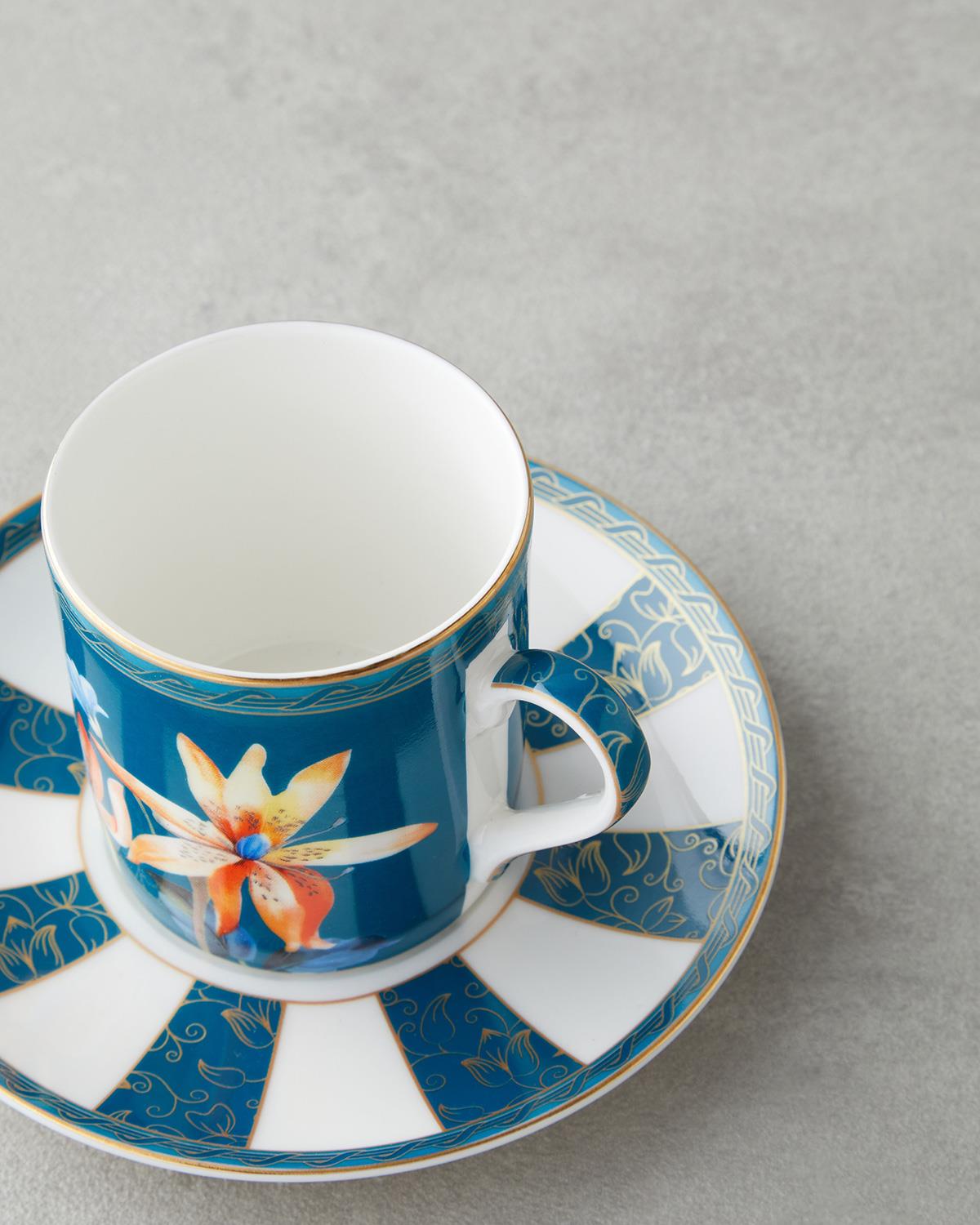 Emberlyn New Bone China 4 Parça 2 Kişilik Kahve Fincan Takımı 90 ml Mavi