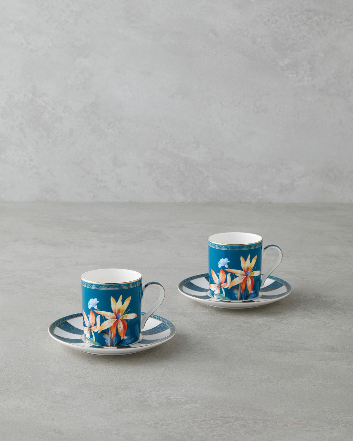 Emberlyn New Bone China 4 Parça 2 Kişilik Kahve Fincan Takımı 90 ml Mavi