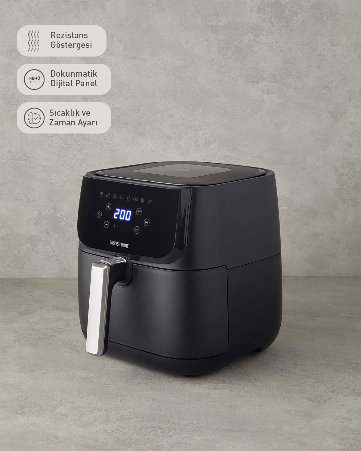 English Home AIF 2001 Dijital Çıkarılabilir Sepetli Air Fryer XL Siyah-Krom