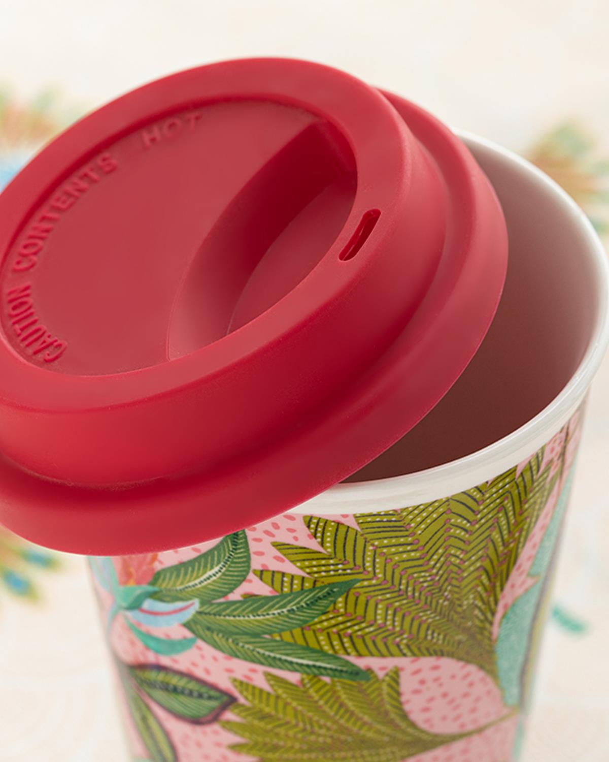 Exotic Jungle New Bone Silikon Kapaklı Travel Mug 400 ml Pembe