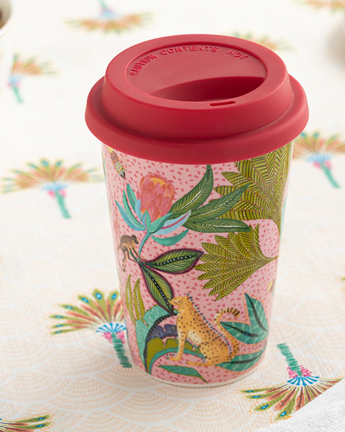 Exotic Jungle New Bone Silikon Kapaklı Travel Mug 400 ml Pembe