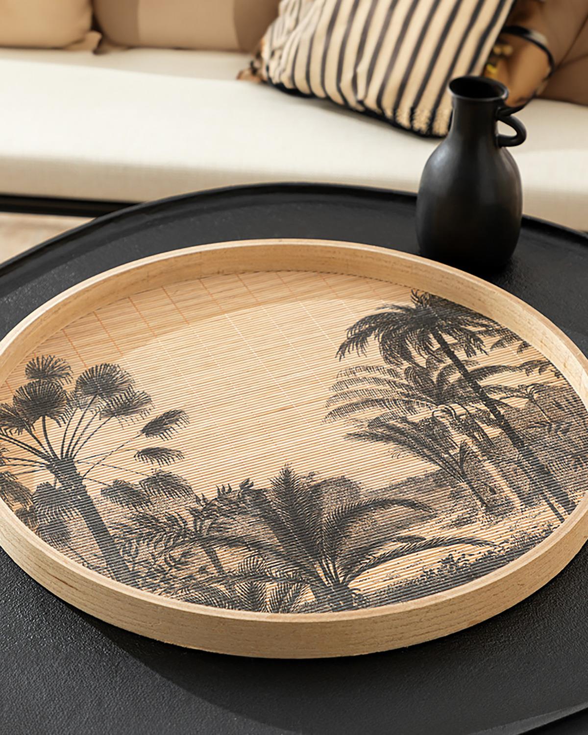 Exotic Palm Bambu Dekoratif Tepsi Natural-Siyah