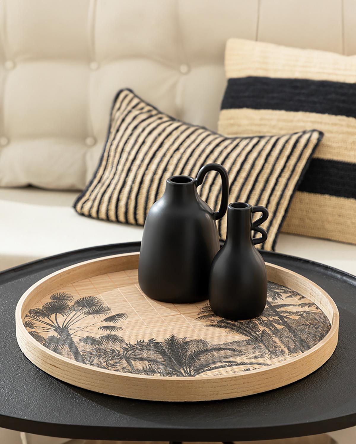 Exotic Palm Bambu Dekoratif Tepsi Natural-Siyah