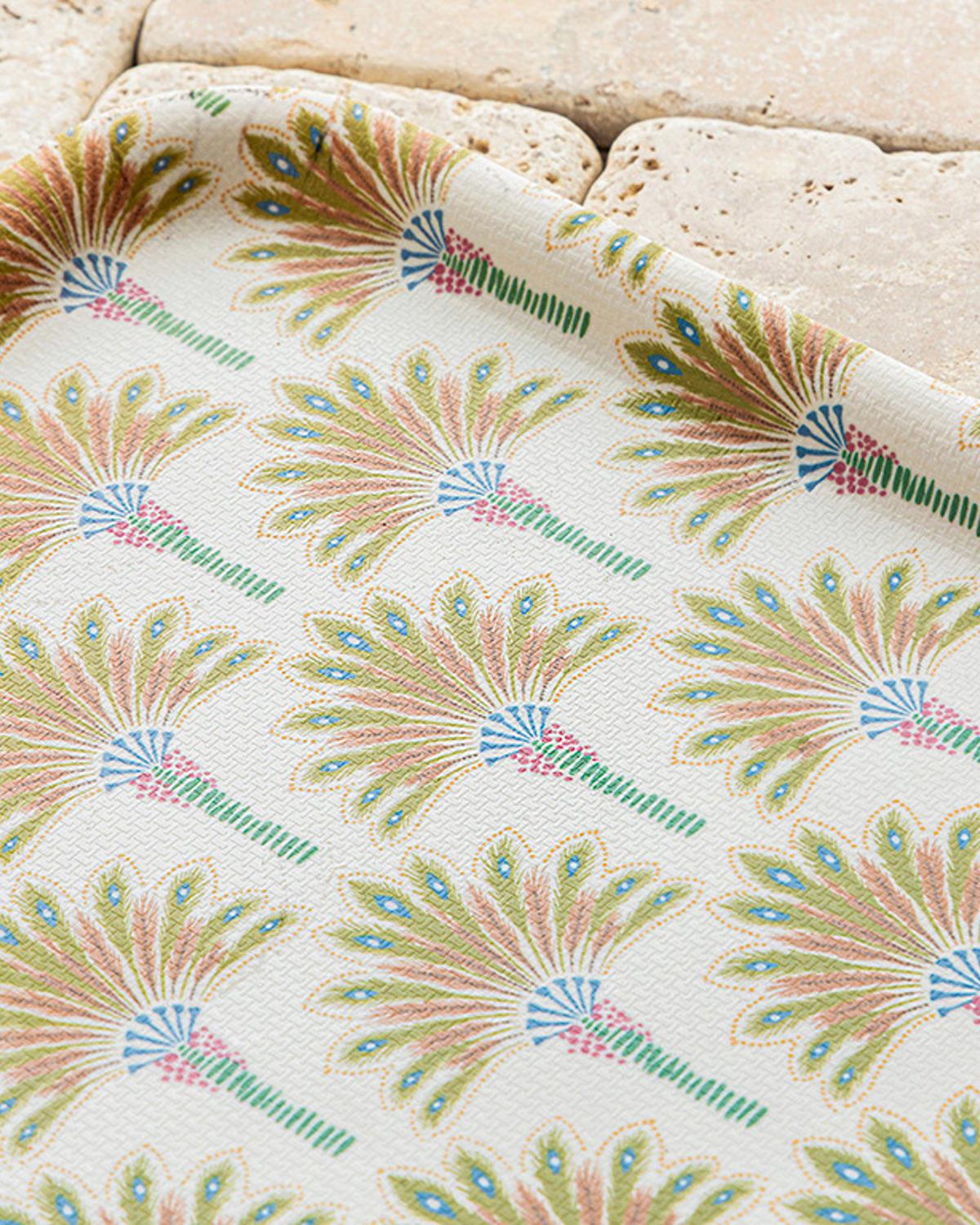 Exotic Palm Melamin Kaydırmaz Tepsi Beyaz - Yeşil