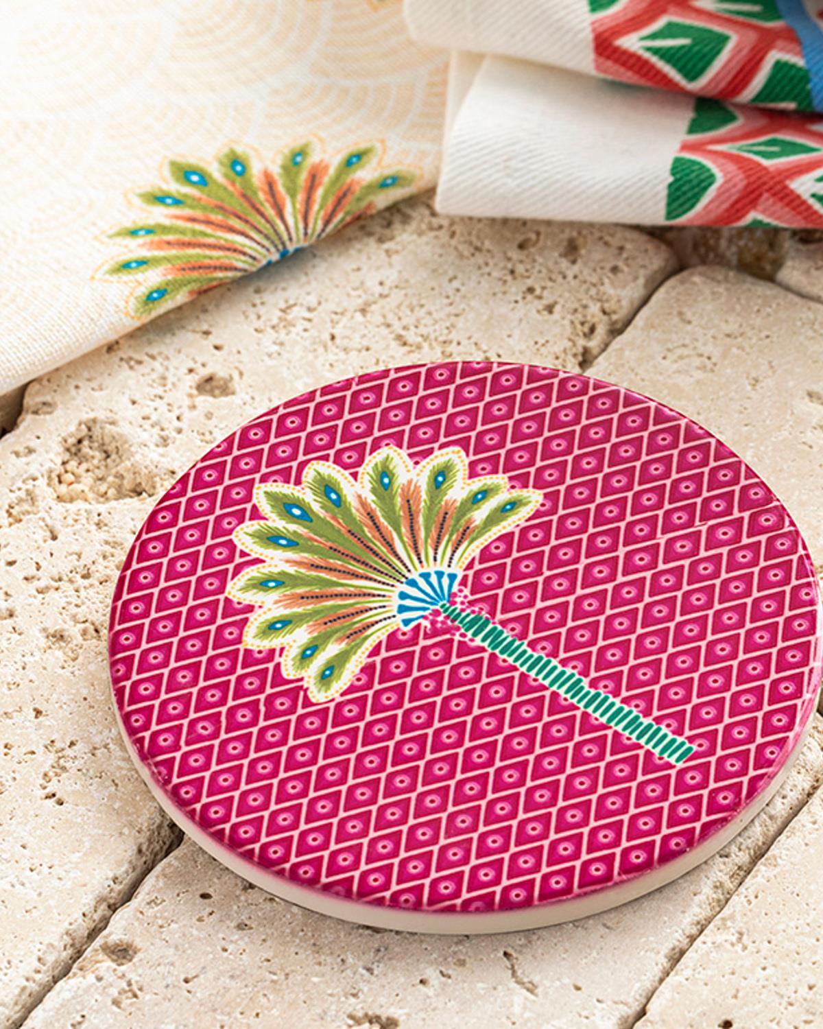 Exotic Palm Seramik Bardak Altlığı Pembe