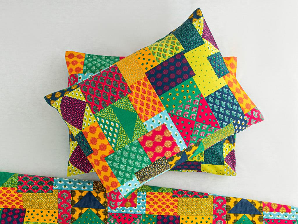 Exotic Patchwork Kolay Ütülenir 2'li Yastık Kılıfı Koyu Yeşil
