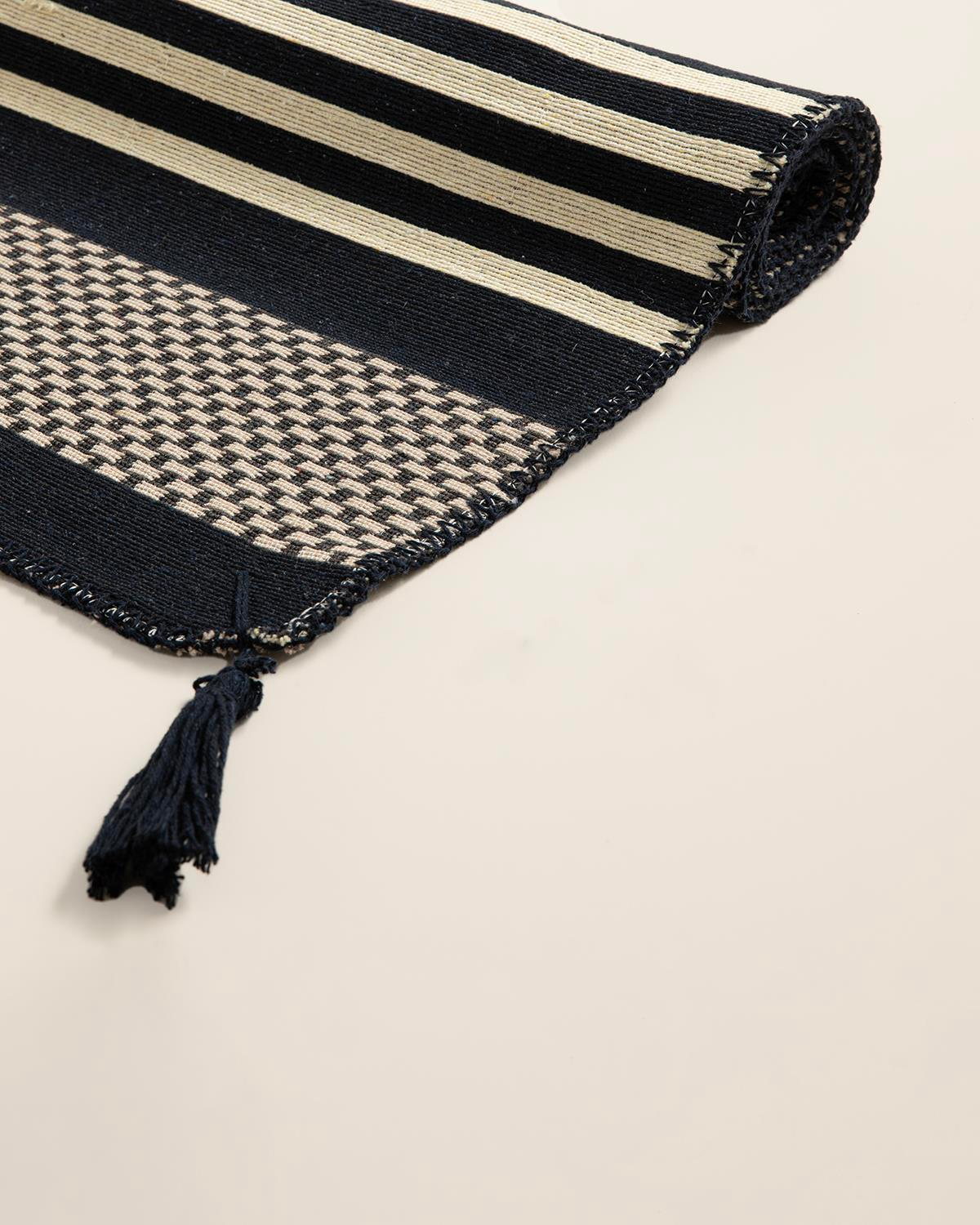 Fancy Striped Dokuma Kilim Lacivert - Krem