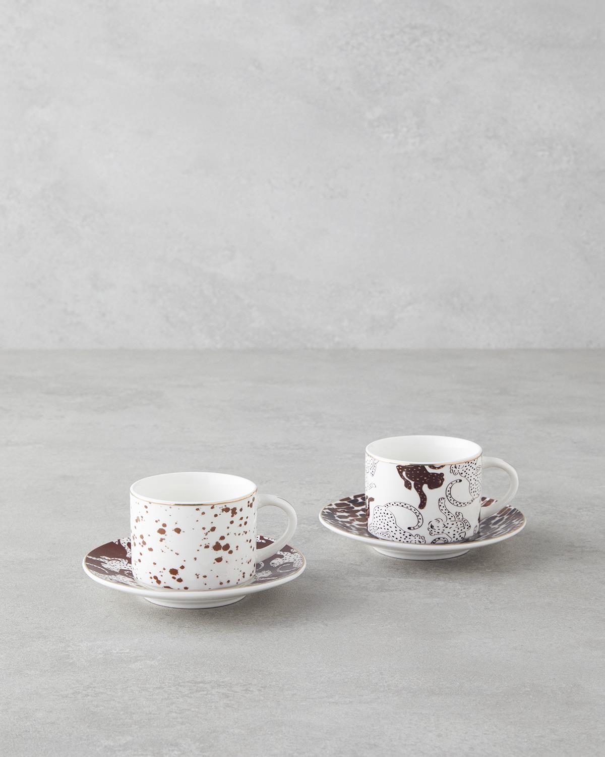 Feline New Bone China 4 Parça 2 Kişilik Kahve Fincan Takımı 100 ml Kahverengi