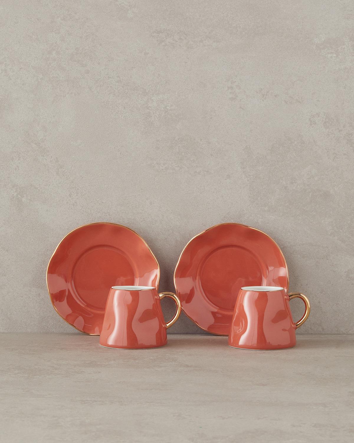 Felix New Bone China Kahve Fincan Takımı 4 Parça 2 Kişilik Terracotta